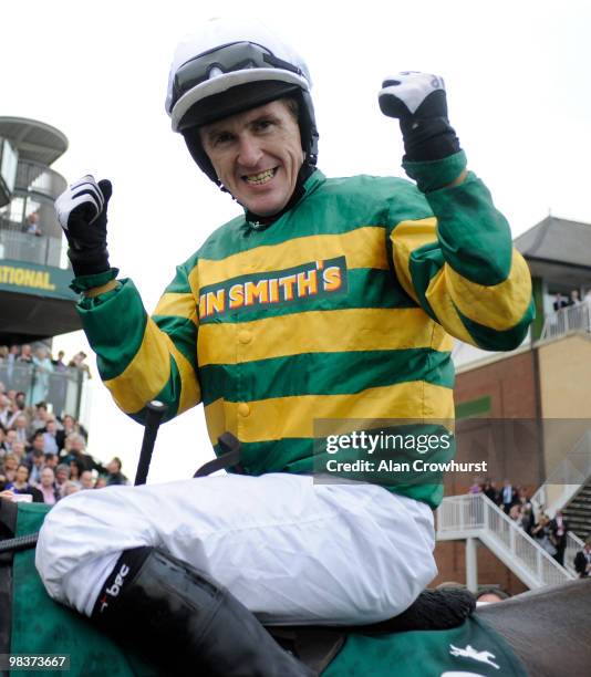 Don't Push It and Tony McCoy win the John Smith's Grand National Steeple Chase at Aintree racecourse on April 10, 2010 in Liverpool, England.