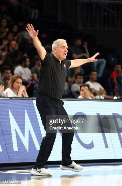 Head coach of Turkey Ekrem Memnun gives tactics to his players during the friendly women's basketball match between Turkey and China at Sinan Erdem...