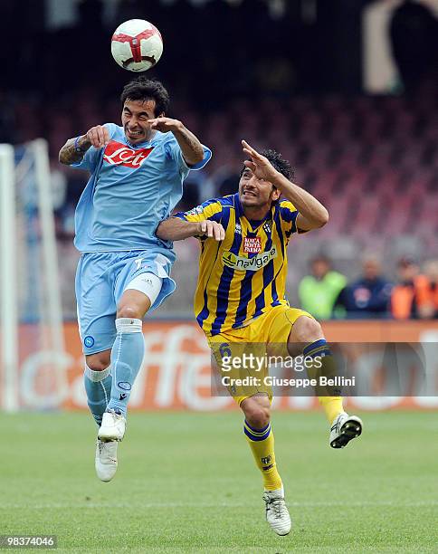 Ezequiel Lavezzi of Napoli and Alessandro Lucarelli of Parma in action during the Serie A match between SSC Napoli and Parma FC at Stadio San Paolo...