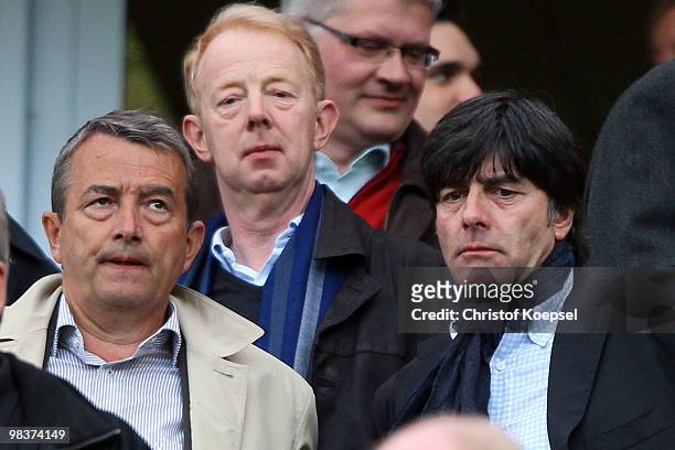 General secretary of the German Football Association Wolfgang Niersbach and German national coach Joachim Loew are seen before the Bundesliga match...