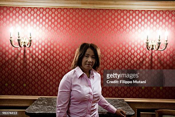 Makaziwe Mandela poses in the suite of Westin Palace on April 09, 2010 in Milan, Italy. Makaziwe Mandela , known as Maki, is the daughter of former...