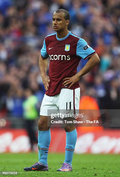 Gabriel Agbonlahor of Aston Villa is dejected after losing the FA Cup sponsored by E.ON Semi Final match between Aston Villa and Chelsea at Wembley...