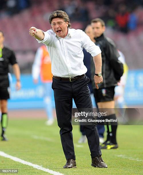 Walter Mazzarri the head coach of Napoli during the Serie A match between SSC Napoli and Parma FC at Stadio San Paolo on April 10, 2010 in Naples,...