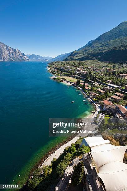 view towards the northern side of lake garda - malcesine stock pictures, royalty-free photos & images