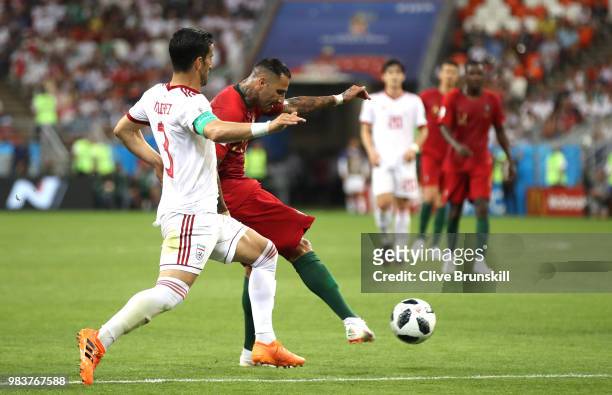 Ricardo Quaresma of Portugal scores his sides opening goal during the 2018 FIFA World Cup Russia group B match between Iran and Portugal at Mordovia...