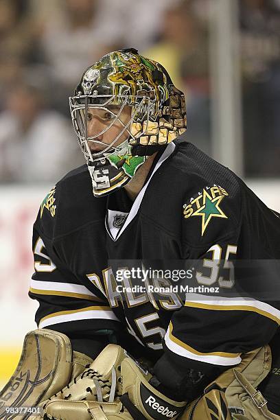 Goaltender Marty Turco of the Dallas Stars at American Airlines Center on April 8, 2010 in Dallas, Texas.