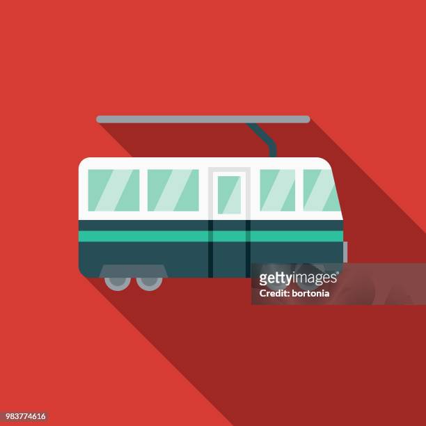 cable car flat design transportation icon - lightrail stock illustrations