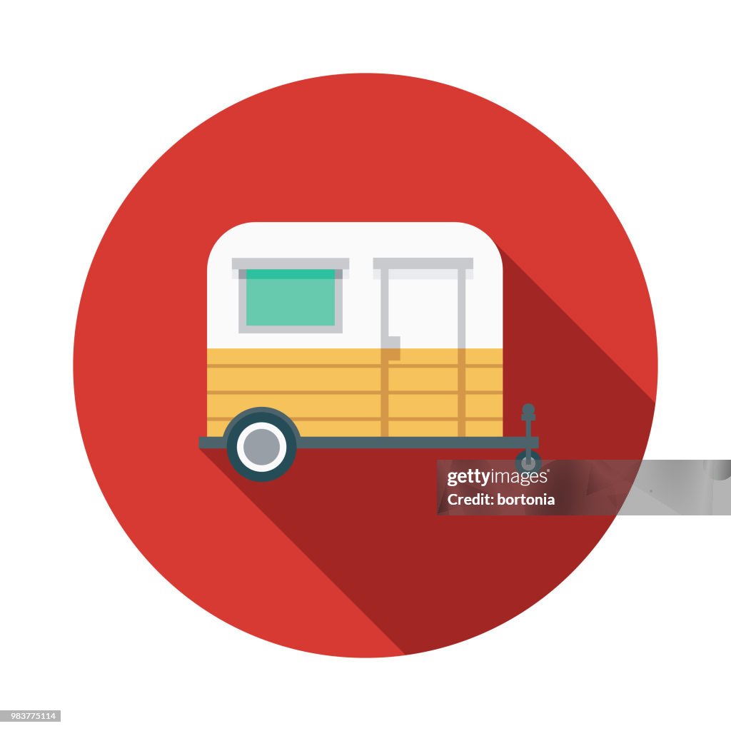 Camping Trailer Flat Design Transportation Icon