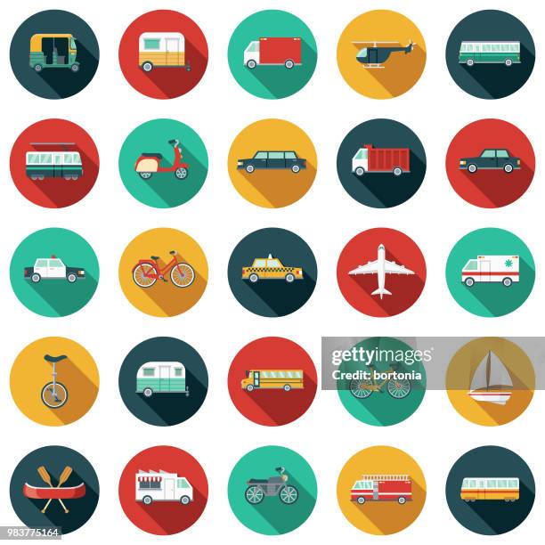 ilustraciones, imágenes clip art, dibujos animados e iconos de stock de conjunto de iconos de diseño plano de transporte - cycle vehicle