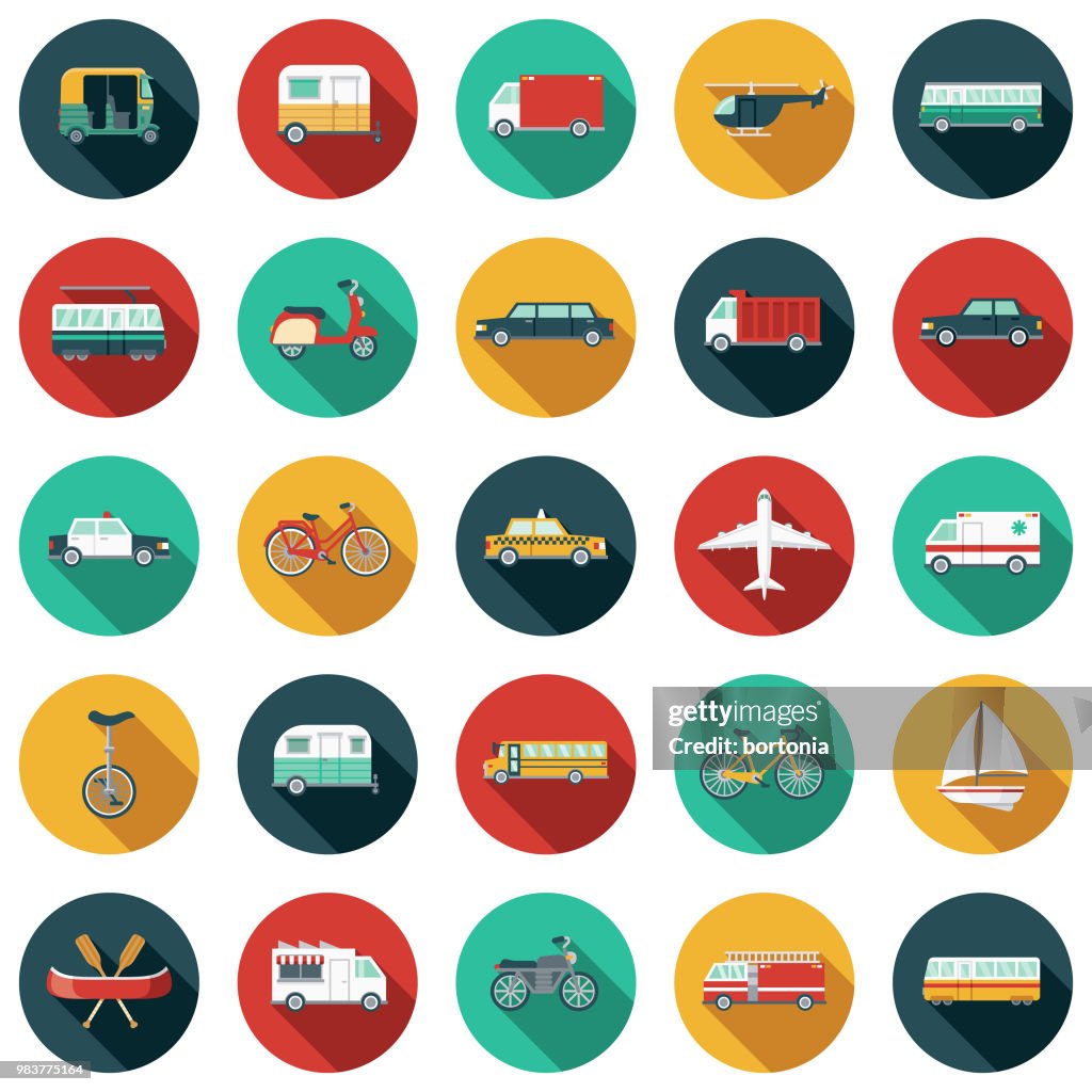 Transportation Flat Design Icon Set