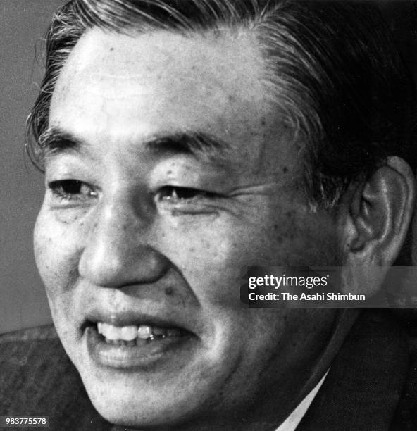 All Nippon Airways President Akio Kondo speaks during the Asahi Shimbun interview on May 19, 1987 in Tokyo, Japan.