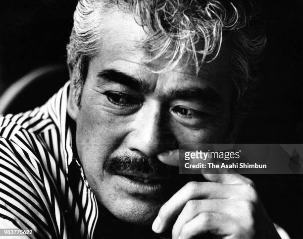 Actor Shinichi Chiba poses for photographs during the Asahi Shimbun interview on June 2, 1987 in Tokyo, Japan.