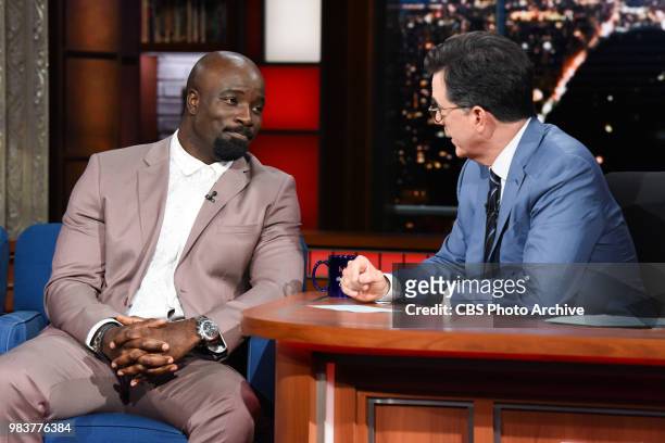 The Late Show with Stephen Colbert and guest Mike Colter during Thursday's June 21, 2018 show.