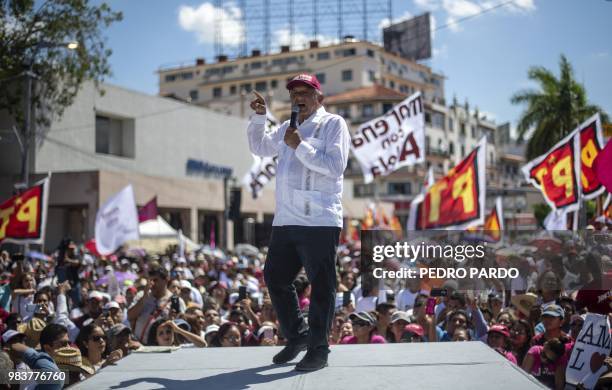 Mexico's presidential candidate for the MORENA party, Andres Manuel Lopez Obrador, delivers a speech during a campaign rally in Acapulco, Guerrero...