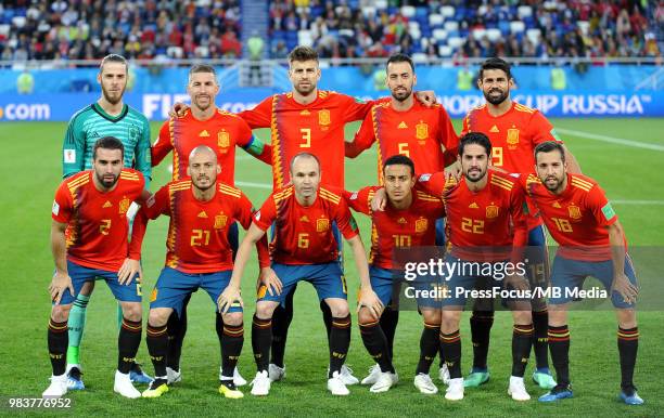 Team Photo David De Gea of Spain Sergio Ramos of Spain Gerard Pique of Spain Sergio Busquets of Spain Diego Costa of Spain Dani Carvajal of Spain...