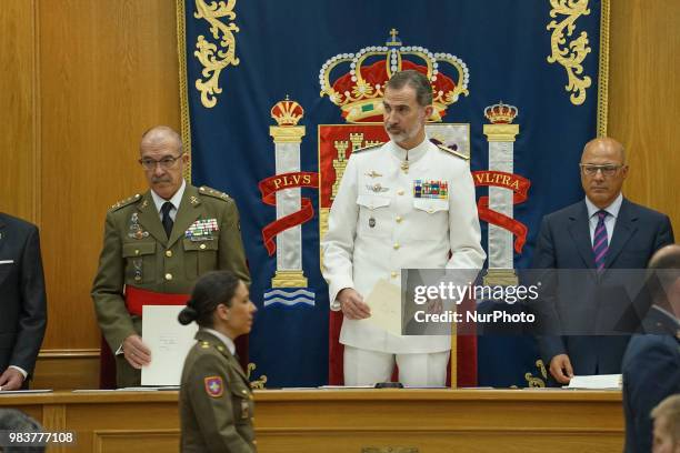 Spain's King Felipe VI during the closing ceremony of the 19th General Staff course of Spanish Armed Forces Academy in Madrid, Spain, 25 June 2018