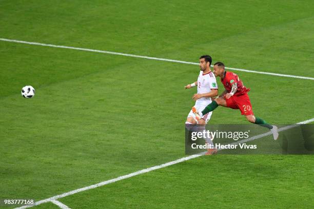 Ricardo Quaresma of Portugal scores his team's first goal during the 2018 FIFA World Cup Russia group B match between Iran and Portugal at Mordovia...