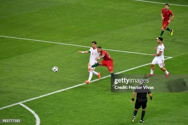 Ricardo Quaresma of Portugal scores his team's first goal during the 2018 FIFA World Cup Russia group B match between Iran and Portugal at Mordovia...
