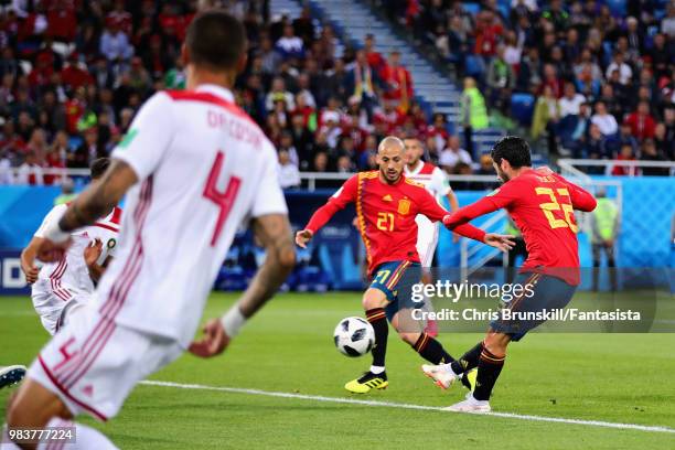 Isco of Spain scores his sides first goal during the 2018 FIFA World Cup Russia group B match between Spain and Morocco at Kaliningrad Stadium on...