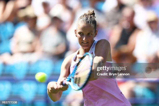 Karolina Pliskova of the Czech Republic in action against Anastasia Pavlyuchenkova of Russia during her first round match on day four of the Nature...