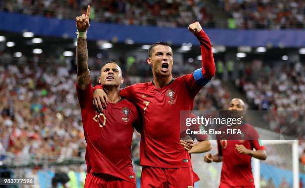 Ricardo Quaresma of Portugal celebrates with teanmmate Cristiano Ronaldo after scoring his team's first goal during the 2018 FIFA World Cup Russia...