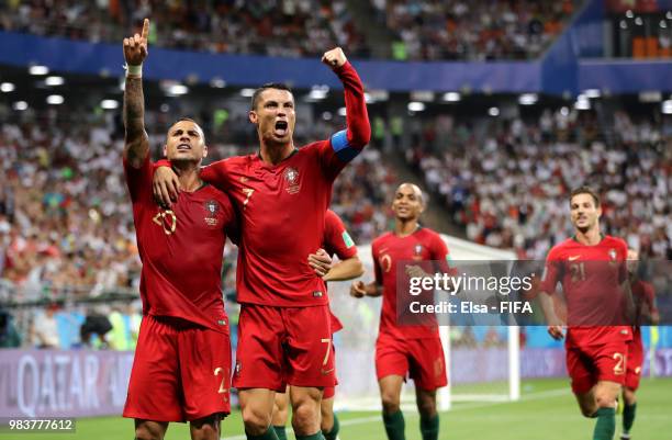 Ricardo Quaresma of Portugal celebrates with teanmmate Cristiano Ronaldo after scoring his team's first goal during the 2018 FIFA World Cup Russia...