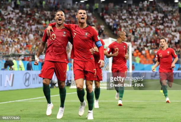 Ricardo Quaresma of Portugal celebrates with teanmmate Cristiano Ronaldo after scoring his team's first goal during the 2018 FIFA World Cup Russia...