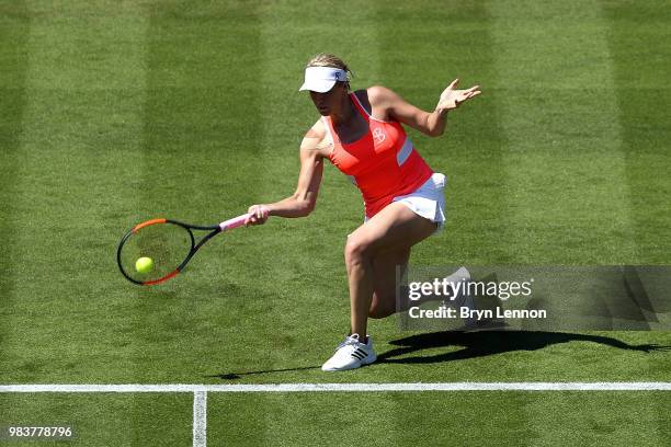 Anastasia Pavlyuchenkova of Russia in action against Karolina Pliskova of the Czech Republic during her first round match on day four of the Nature...