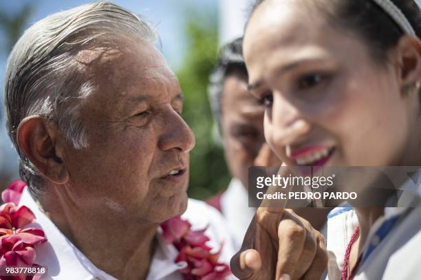 Mexico's presidential candidate for the MORENA party, Andres Manuel Lopez Obrador, speaks to supporters during a campaign rally in Acapulco, Guerrero...