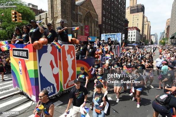 The float of the NBA, WNBA and G-League during the NYC Pride Parade on June 24, 2018 in New York City, New York. NOTE TO USER: User expressly...