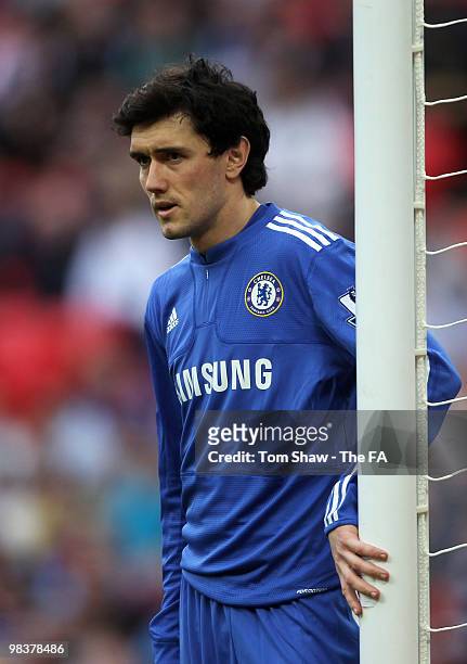 Yury Zhirkov of Chelsea looks on during the FA Cup sponsored by E.ON Semi Final match between Aston Villa and Chelsea at Wembley Stadium on April 10,...