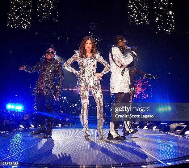 Apl.de.ap , Fergie and Will.i.am of Black Eyed Peas performs at the United Center on March 13, 2010 in Chicago, Illinois.