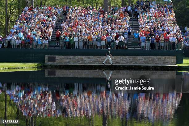 Phil Mickelson walks to the 15th green during the third round of the 2010 Masters Tournament at Augusta National Golf Club on April 10, 2010 in...