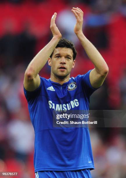 Michael Ballack of Chelsea salutes the crowd after the FA Cup sponsored by E.ON Semi Final match between Aston Villa and Chelsea at Wembley Stadium...