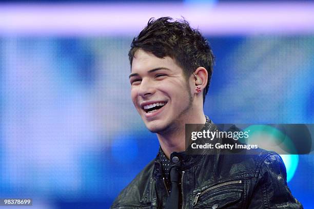 Manuel Hoffmann performs during the contest DSDS - Deutschland Sucht Den Superstar semifinal Mottoshow on April 10, 2010 in Cologne, Germany.