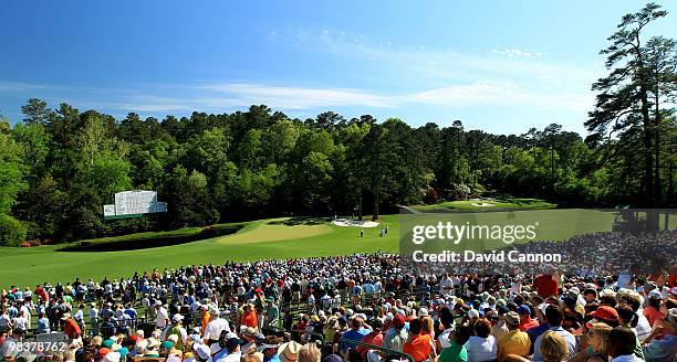 General view of the 11th green and 12th hole is seen during the third round of the 2010 Masters Tournament at Augusta National Golf Club on April 10,...