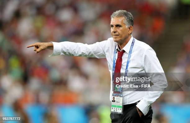 Carlos Queiroz, Head coach of Iran gestures during the 2018 FIFA World Cup Russia group B match between Iran and Portugal at Mordovia Arena on June...