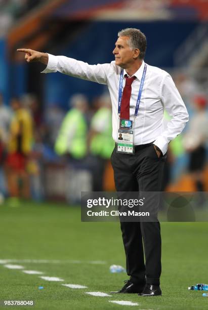 Carlos Queiroz, Head coach of Iran gestures during the 2018 FIFA World Cup Russia group B match between Iran and Portugal at Mordovia Arena on June...