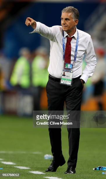 Carlos Queiroz, Head coach of Iran gestures during the 2018 FIFA World Cup Russia group B match between Iran and Portugal at Mordovia Arena on June...