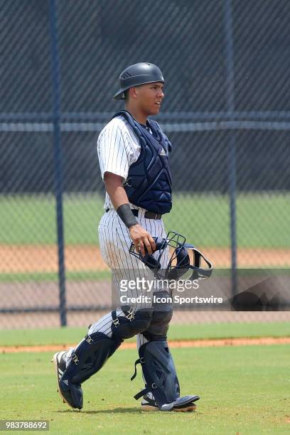 Clearwater, FL 2018 New York Yankees first round pick Anthony Seigler walks out to the mound during the Gulf Coast League game between the GCL...