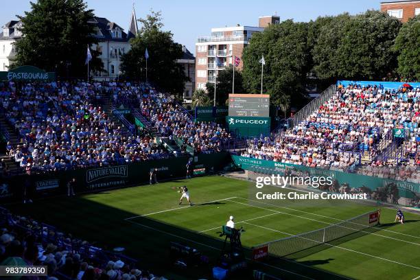 Andy Murray of Great Britain in action during his mens singles match against Stan Wawrinka of Switzerland during Day Four of the Nature Valley...