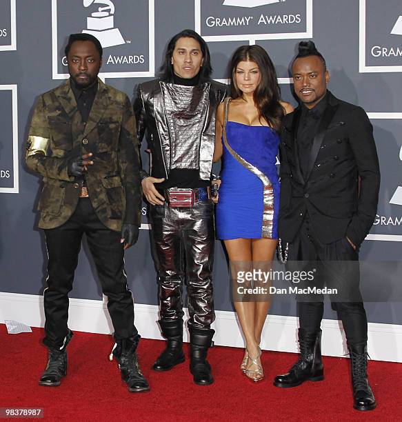 Will.i.am, Taboo, Fergie and apl.de.ap of the Black Eyed Peas arrive at the 52nd Annual GRAMMY Awards held at Staples Center on January 31, 2010 in...