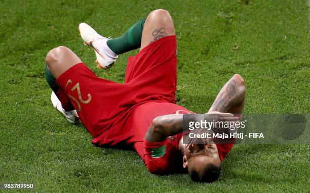 Ricardo Quaresma of Portugal lies on the pitch injured during the 2018 FIFA World Cup Russia group B match between Iran and Portugal at Mordovia...