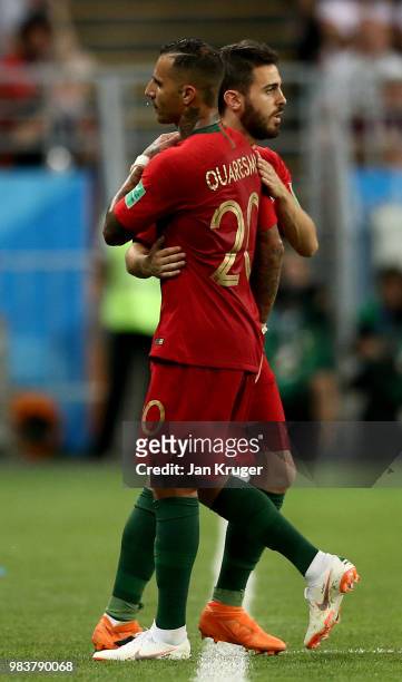 Bernardo Silva comes on as a substitute for Ricardo Quaresma of Portugal during the 2018 FIFA World Cup Russia group B match between Iran and...