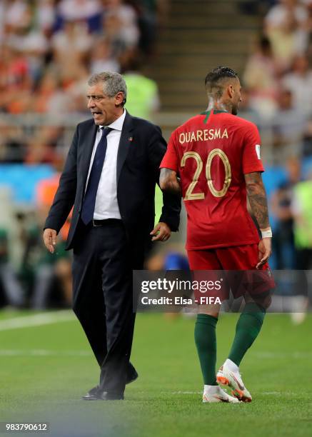 Ricardo Quaresma of Portugal is congratulated by Fernando Santos, Head coach of Portugal after leaving the pitch during the 2018 FIFA World Cup...