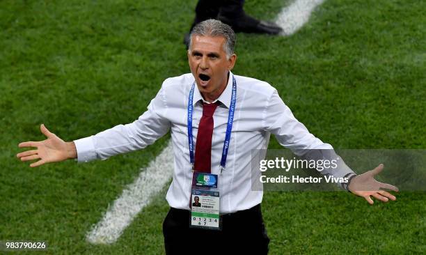 Carlos Queiroz, Head coach of Iran reacts during the 2018 FIFA World Cup Russia group B match between Iran and Portugal at Mordovia Arena on June 25,...