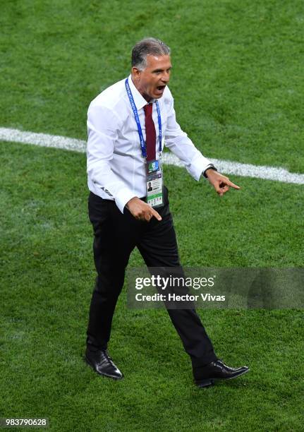 Carlos Queiroz, Head coach of Iran reacts during the 2018 FIFA World Cup Russia group B match between Iran and Portugal at Mordovia Arena on June 25,...