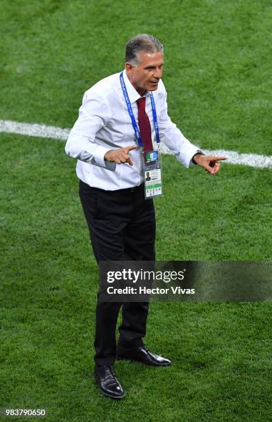 Carlos Queiroz, Head coach of Iran reacts during the 2018 FIFA World Cup Russia group B match between Iran and Portugal at Mordovia Arena on June 25,...