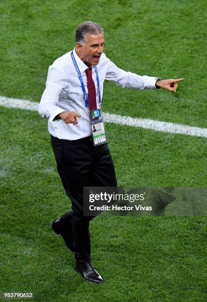 Carlos Queiroz, Head coach of Iran reacts during the 2018 FIFA World Cup Russia group B match between Iran and Portugal at Mordovia Arena on June 25,...