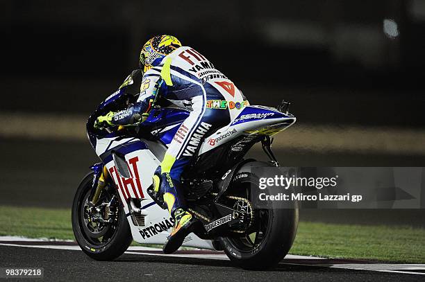 Valentino Rossi of Italy and Fiat Yamaha Team during during the second day of testing ahead of the Qatar Grand Prix at Losail Circuit on April 10,...